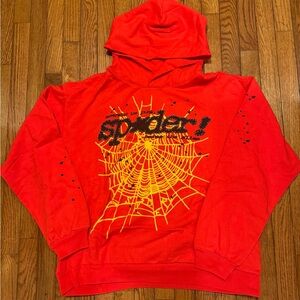 Vibrant Red and Yellow Spider Web Sweater sp5der p*nk v2